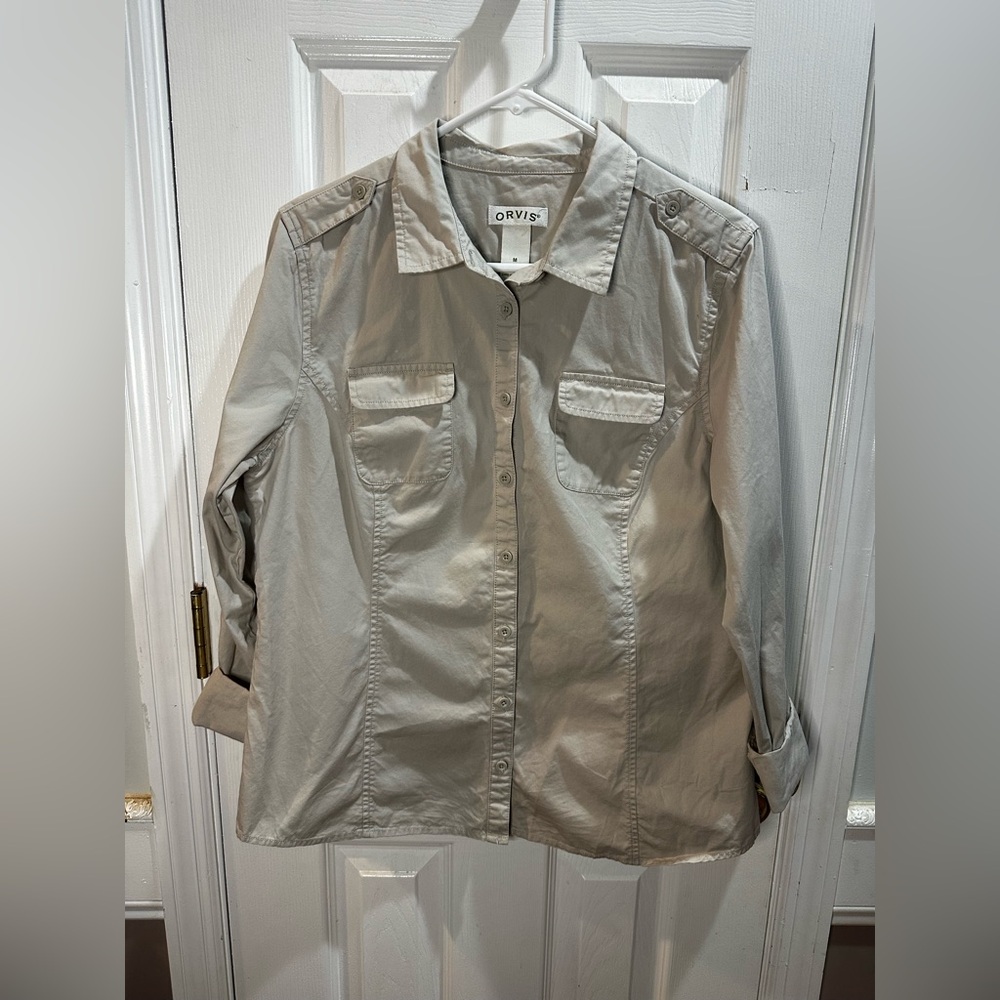 Orvis Womens Khaki Long Sleeve Button‎ Up Outdoors Utility Pockets Med